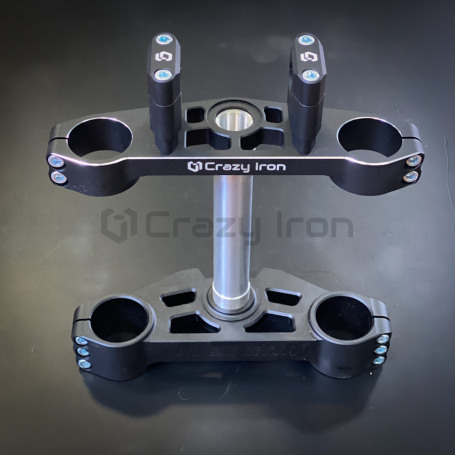 CRAZY IRON STUNT triple tree clamps set for KAWASAKI ZX-6R 636 `13-`21, black anode (фото 1, фотография 1)